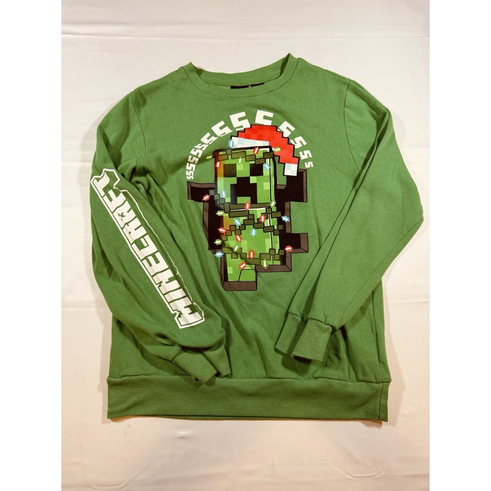 Minecraft Creeper Christmas Sweatshirt Boys Girls Size XL Green Mad Engine